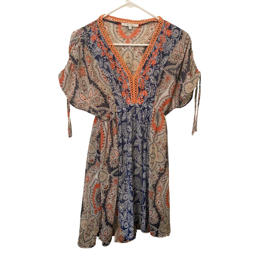 Miss Me Summer Dress Short Sleeve w/ Tassels Partial Sheer XS